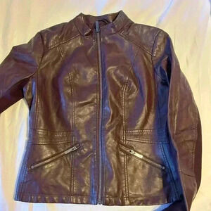 New York & Company Burgundy Purple Faux Leather Moto Jacket Women's Medium